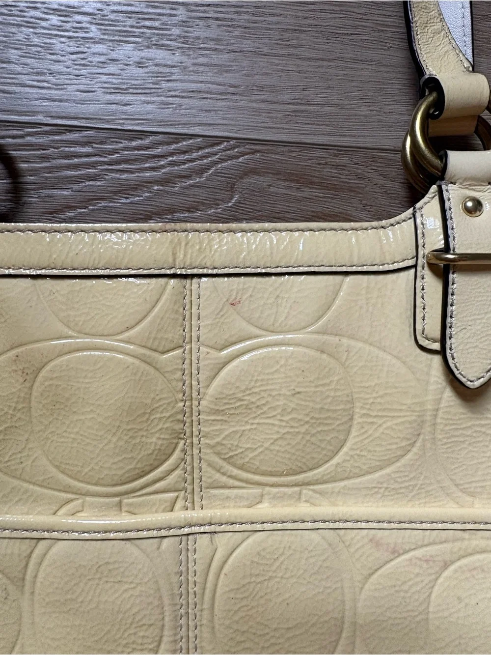 Coach Pale Yellow Patent Leather Signature Tote